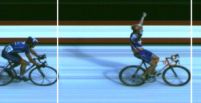 Photo finish of Dekker beating Armstrong. Maastricht, the Netherlands, Amstel Gold Race, 2001. Picture courtesy Römers Sports Timing